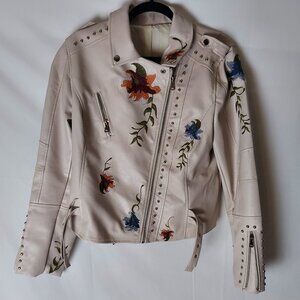 Cream Leather Biker Jacket